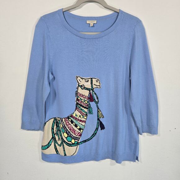 Talbot's Women's Blue Sweater With Camel Graphic. Size Petite Medium. - Picture 1 of 8